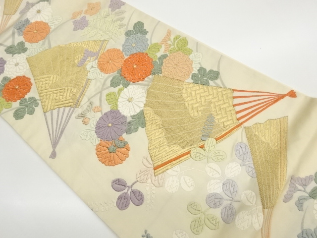 JAPANESE FUKURO OBI / KARA-ORI / WOVEN AUTUMN FLOWERS